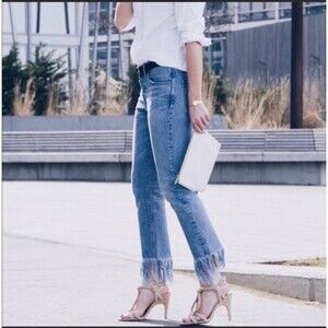 3x1 Womens Fringe Jeans “Stella” Straight Leg Frayed Fringe Button fly‎ Size 25
